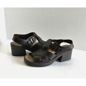 Vintage 90s Field Gear Azores Womens 8.5 Chunky Heel Brown Leather Strap Sandals